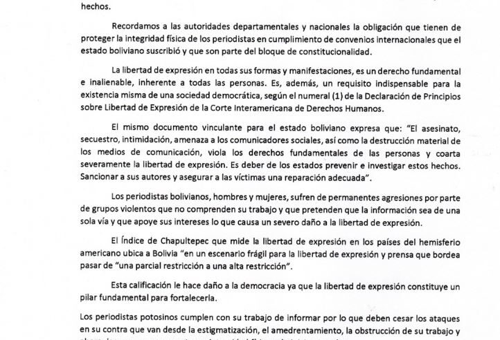 La ANPB denuncia amenazas anónimas a periodistas de Potosí